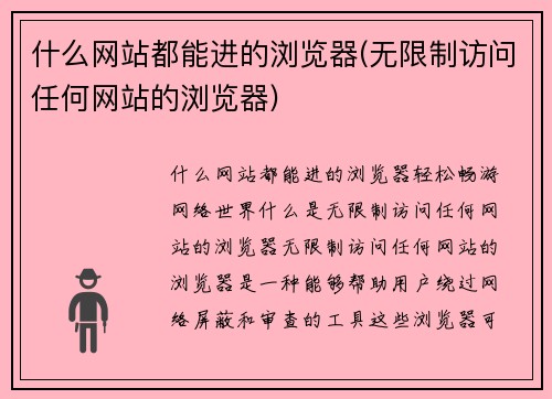什么网站都能进的浏览器(无限制访问任何网站的浏览器)